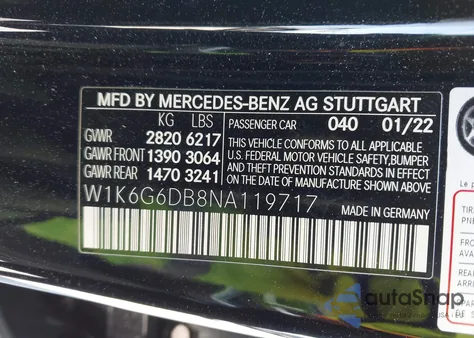 2022 Mercedes-Benz S 500 4Matic z USA, uszkodzony, nr VIN W1K6G6DB8NA119717